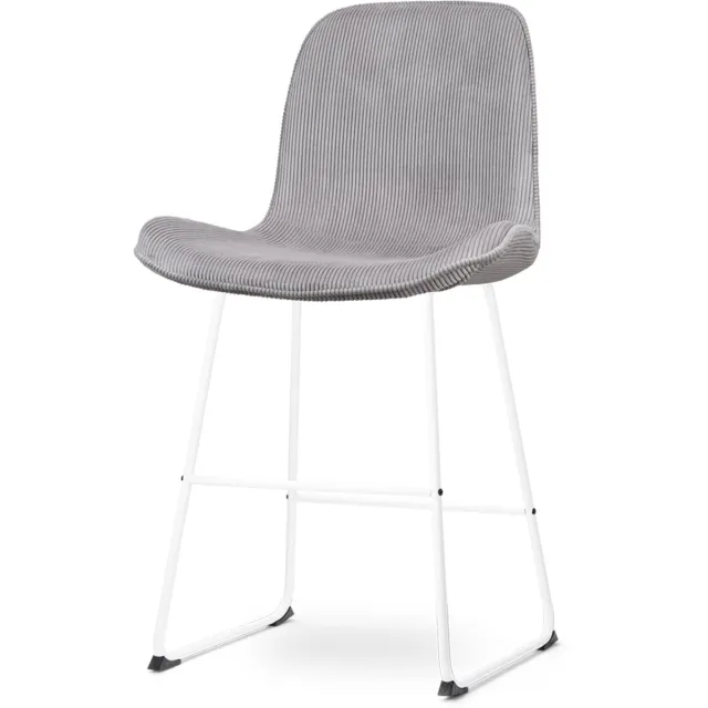 Nolon Nino-Fé Barkruk Ribstof Warm Grijs - Wit Onderstel - 65 cm - Stof - Kookeiland - Barkruk met Rugleuning Rib - Warmgrijs - Wit onderstel