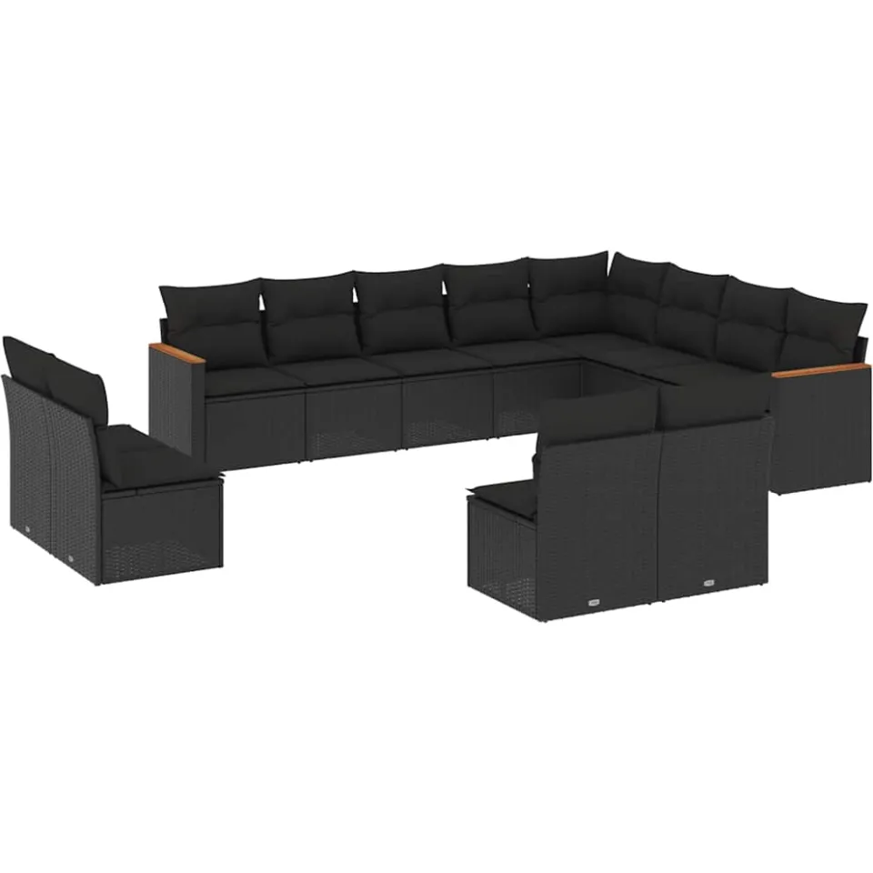 vidaXL 12-delige Loungeset met kussens poly rattan zwart, foto 3