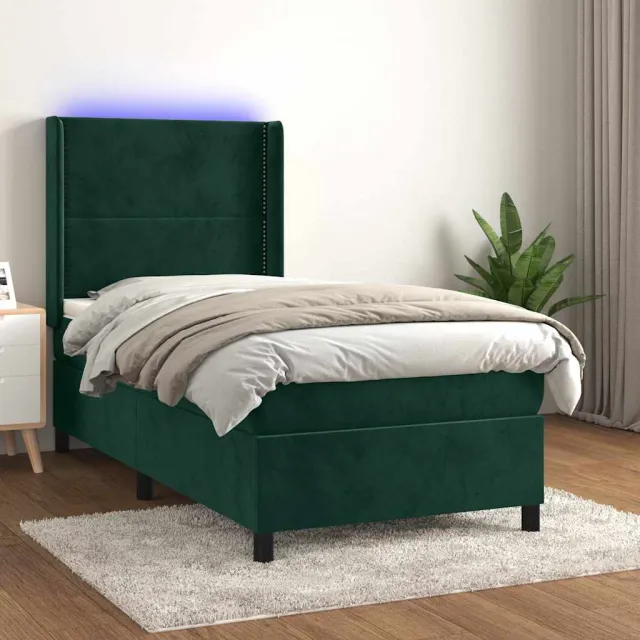 vidaXL Boxspring met matras en LED fluweel donkergroen 100x200 cm groen