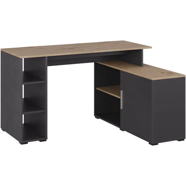 Vicco Rudy Hoekbureau – 135 x 110 cm met planken Antraciet/Artisan Antraciet/Artisanaal eiken