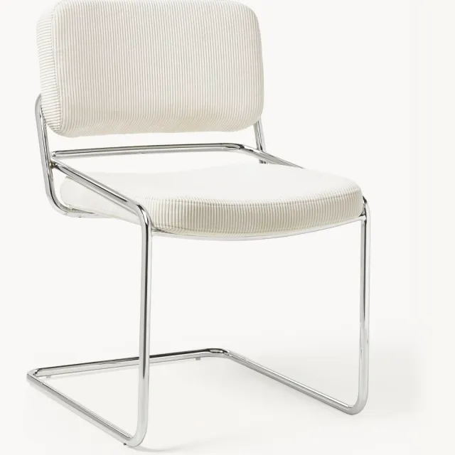 Westwing Collection Corduroy cantilever stoel Don Wit, Zilverkleurig