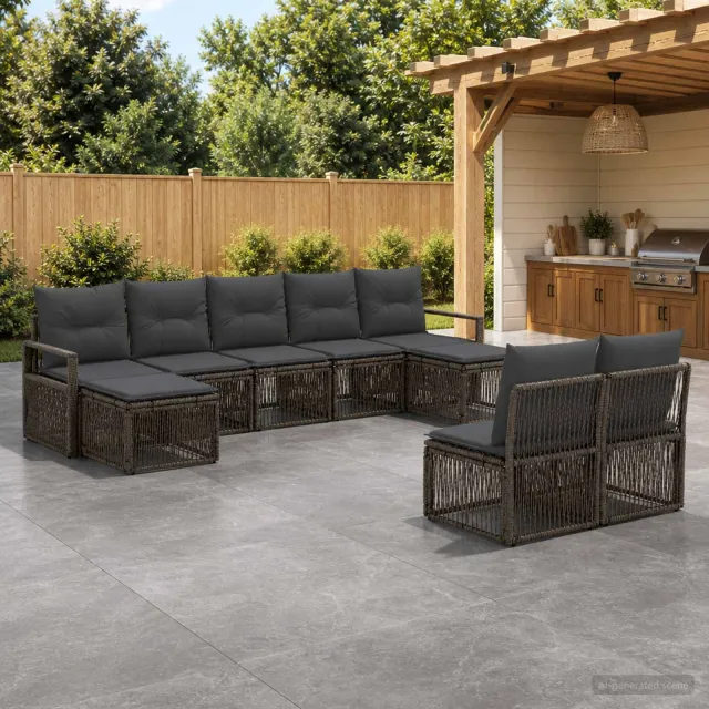 vidaXL Tuinbankenset 9 st 9-zits Grijs poly rattan, foto 2