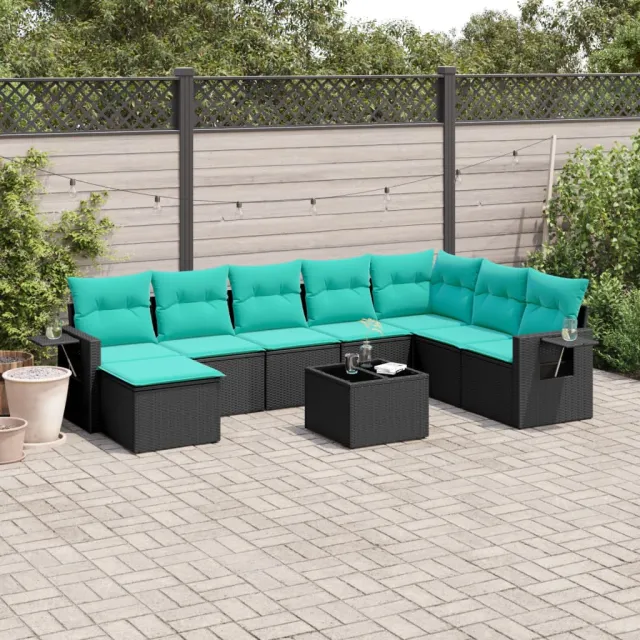 vidaXL 9-delige tuinbankset met kussens van zwart polyrotan, foto 2