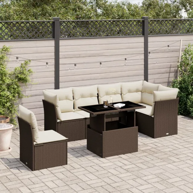 vidaXL 7-delige Loungeset met kussens poly rattan bruin, foto 2