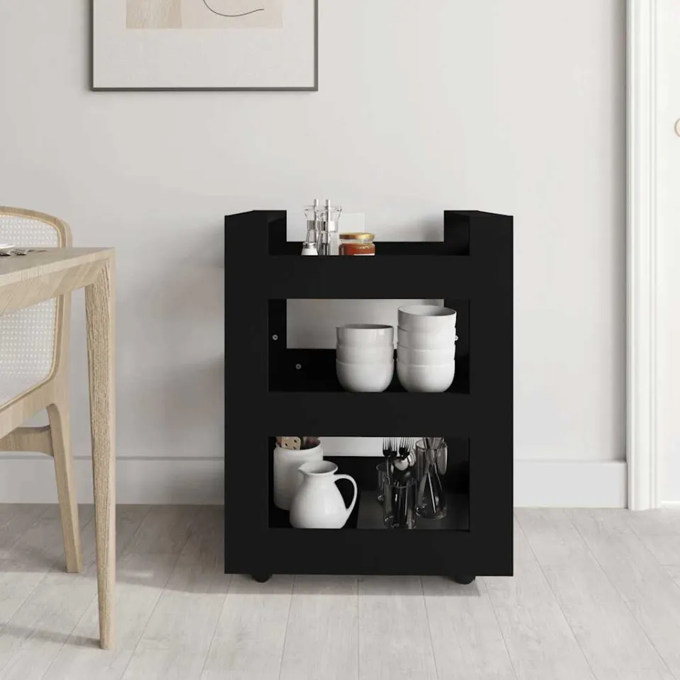 vidaXL Keukentrolley 60x45x80 cm bewerkt hout zwart, foto 3