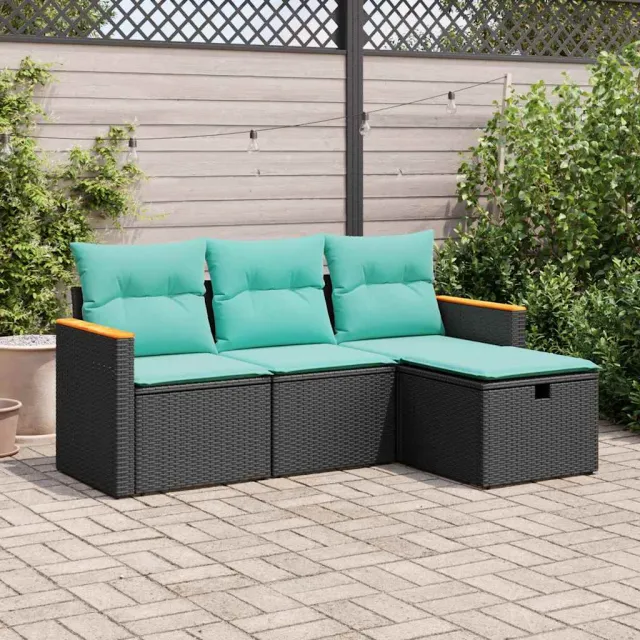 vidaXL 4-delige Loungeset met kussens poly rattan zwart, foto 2