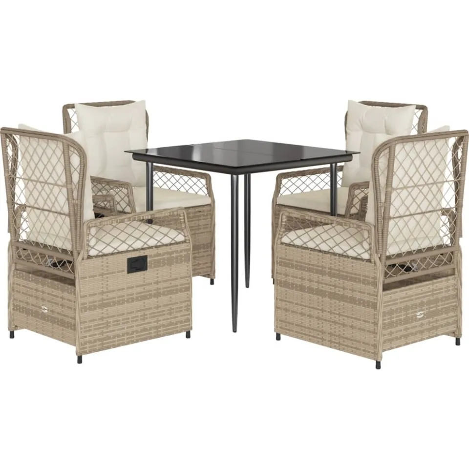 vidaXL 5-delige Tuinset met kussens poly rattan beige, foto 3