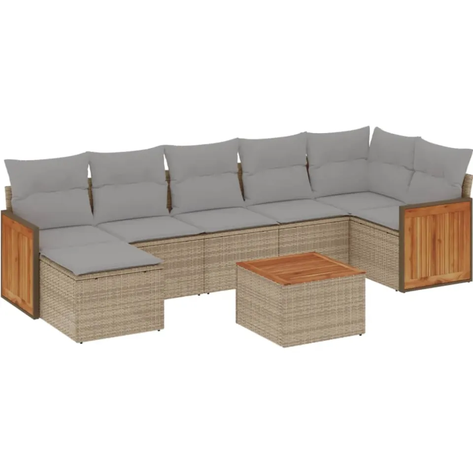 vidaXL 8-delige Loungeset met kussens poly rattan beige, foto 3