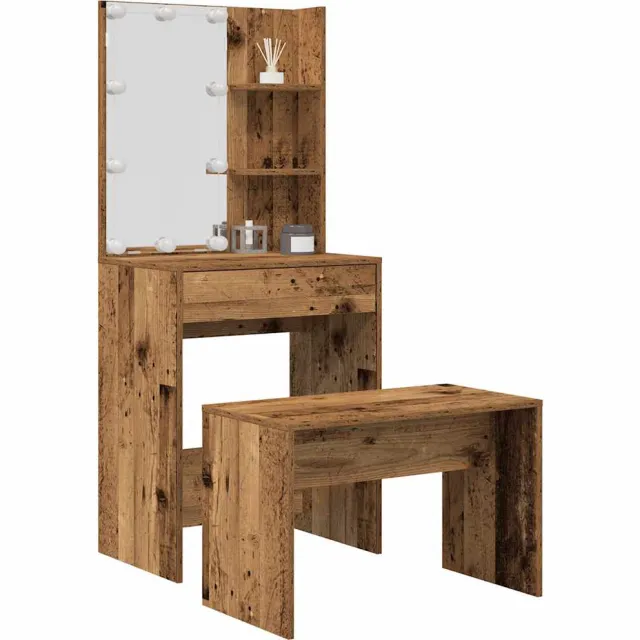 vidaXL Kaptafelset met LED-verlichting bewerkt hout oud houtkleurig Bruin