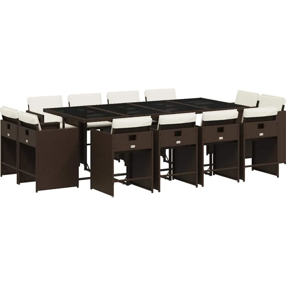vidaXL 13-delige Tuinset met kussens poly rattan bruin, foto 3