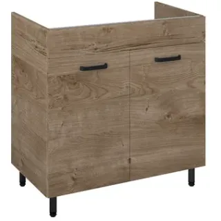 Royo Wastafelonderkast Ava 80cm - Eik Houtlook - Met 2 Deuren - Met Zwarte Handgrepen En Poten
