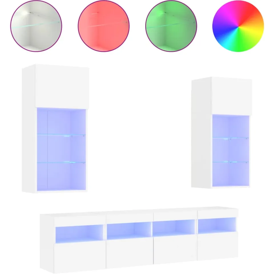 vidaXL 5-delige Tv-wandmeubelset met LED-verlichting bewerkt hout wit