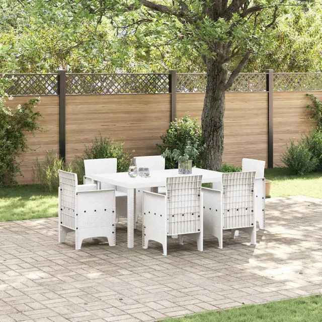 vidaXL Tuin Eetset 7 st Wit Polt riet