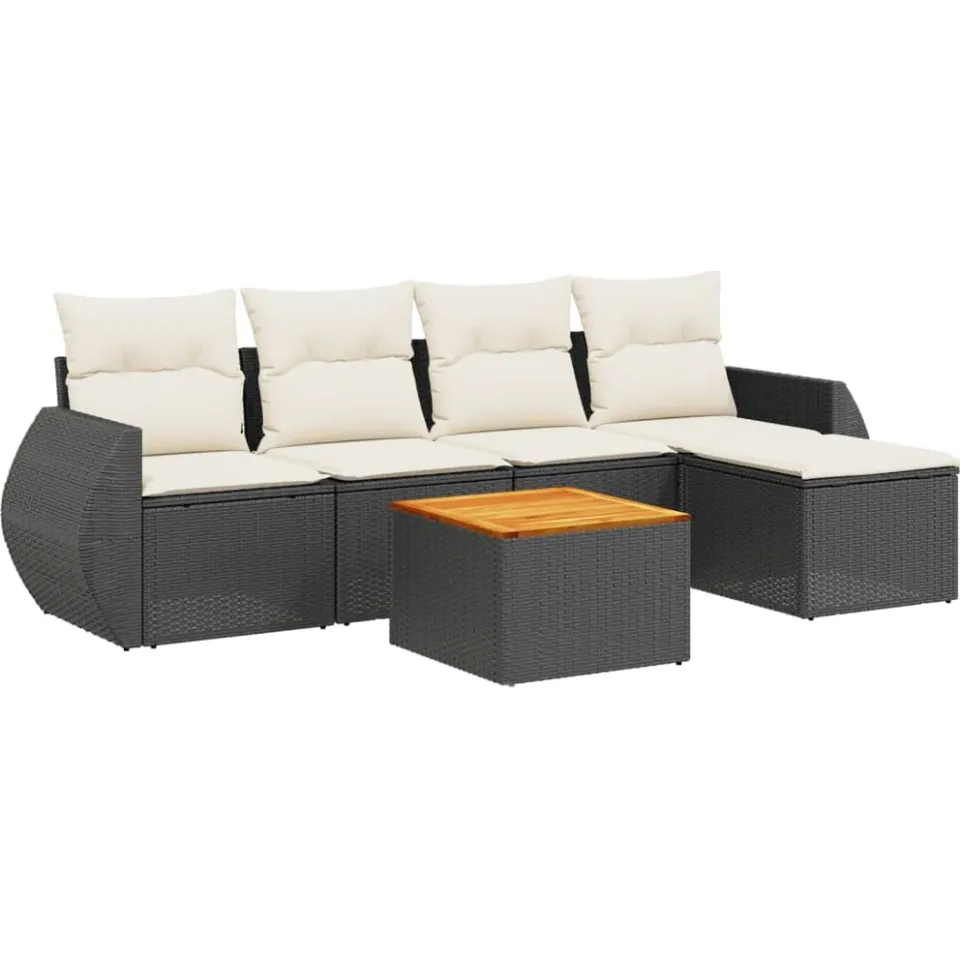 vidaXL 6-delige Loungeset met kussens poly rattan zwart, foto 3