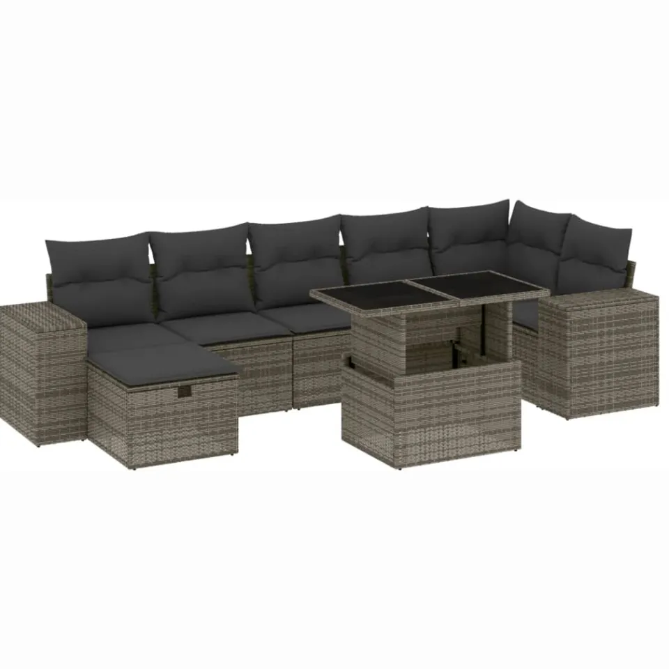 vidaXL 8-delige Loungeset met kussens poly rattan grijs, foto 3