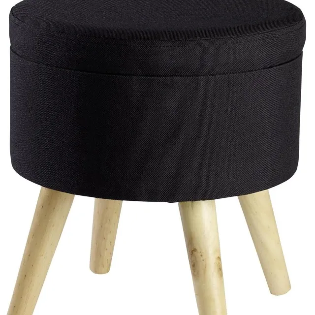 RFWR Ronde Zitkubus met Opbergruimte en Gevoerde Zitting 32 x 32 x 39 cm Zwart
