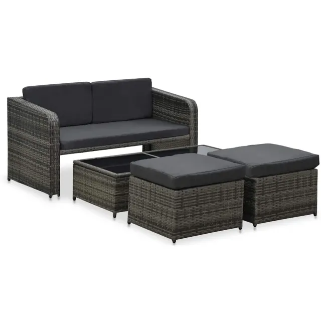 vidaXL 4-delige Loungeset met kussens poly rattan antraciet Anthraciet