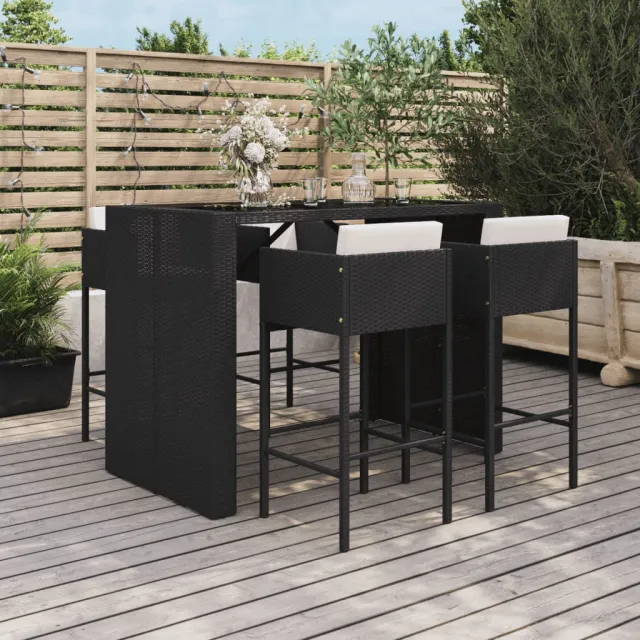 vidaXL 5-delige Tuinbarset met kussens poly rattan zwart, foto 2