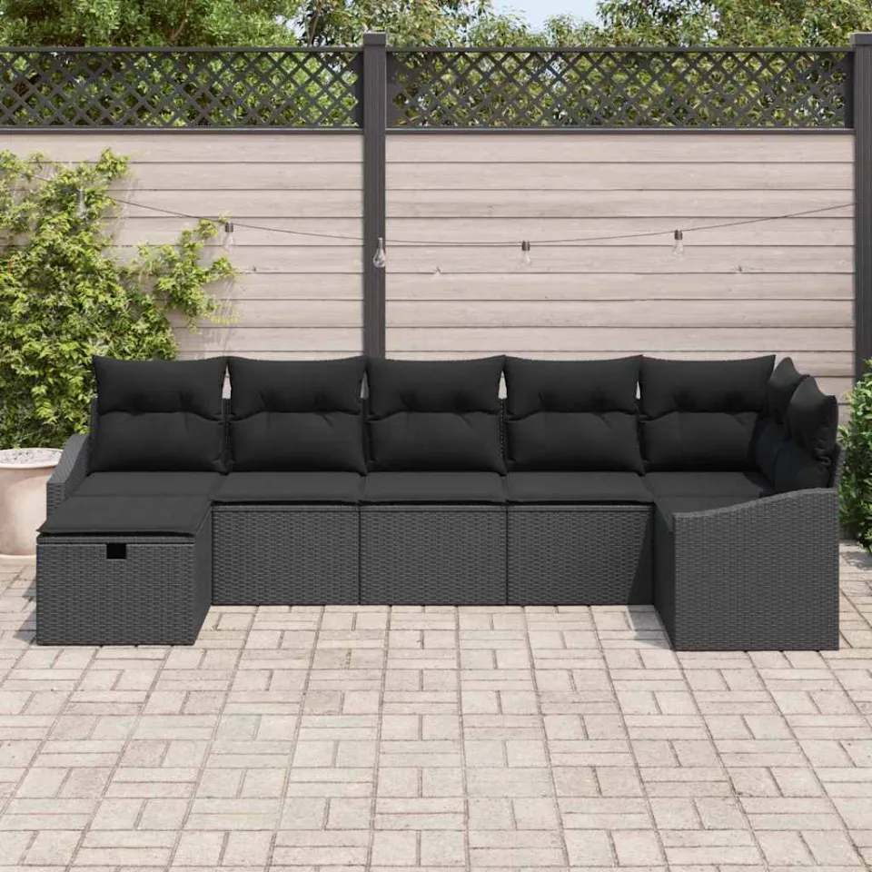 vidaXL Bankstel 7 st Zwart poly rattan, foto 3