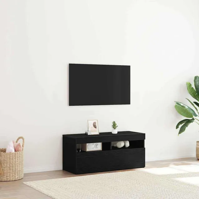 vidaXL TV-kast 90 x 35 x 40 cm Zwart Eiken Bewerkt hout, foto 2