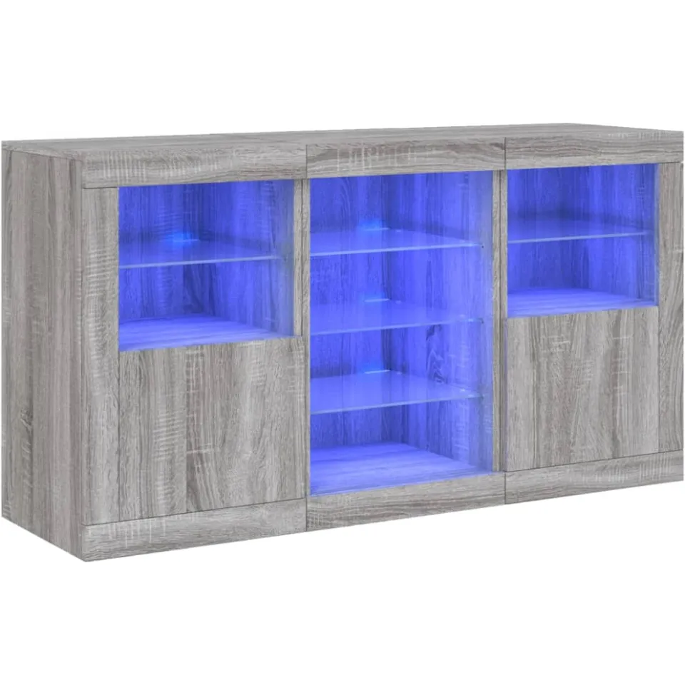 vidaXL Dressoir met LED-verlichting 123x37x67 cm grijs sonoma eiken, foto 3