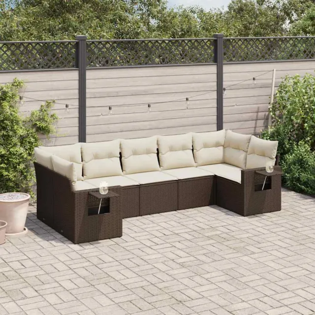 vidaXL 7-delige Loungeset met kussens poly rattan bruin, foto 2