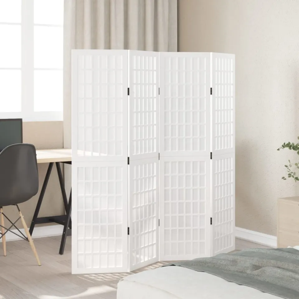 vidaXL Kamerscherm met 4 panelen massief paulowniahout wit, foto 2
