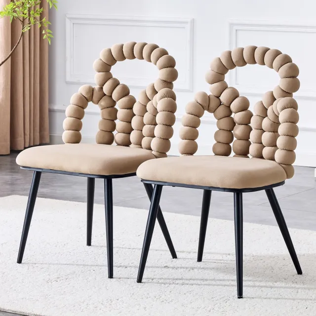 MODENUIT Eetkamerstoel - Set van 2 - Open Rugleuning met Bobble - Voor Eetkamer en Woonkamer - Fluweel Camel