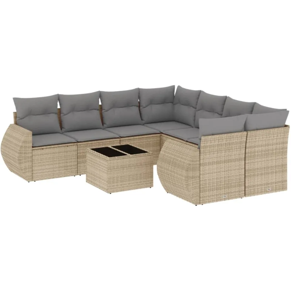 vidaXL 9-delige Loungeset met kussens poly rattan beige, foto 3