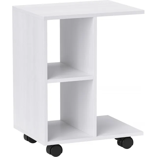 Homona Bijzettafel in C-vorm - Met opbergruimte en wielen - 45 x 35 x 58 cm - Wit