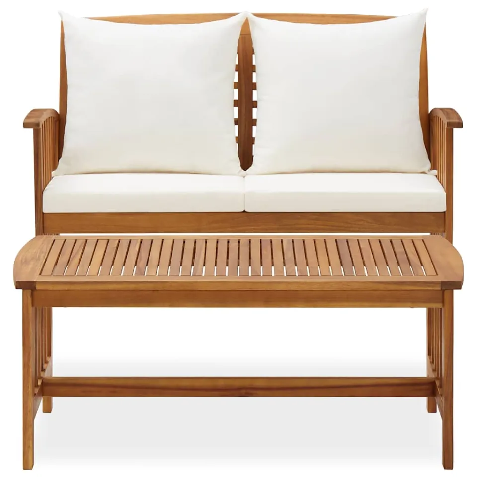 vidaXL 2-delige Loungeset met kussens massief acaciahout wit, foto 3