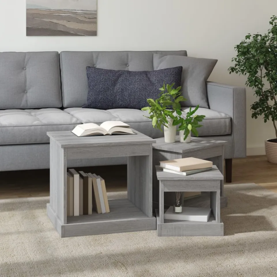 vidaXL 3-delige Salontafelset bewerkt hout grijs sonoma eikenkleurig, foto 3