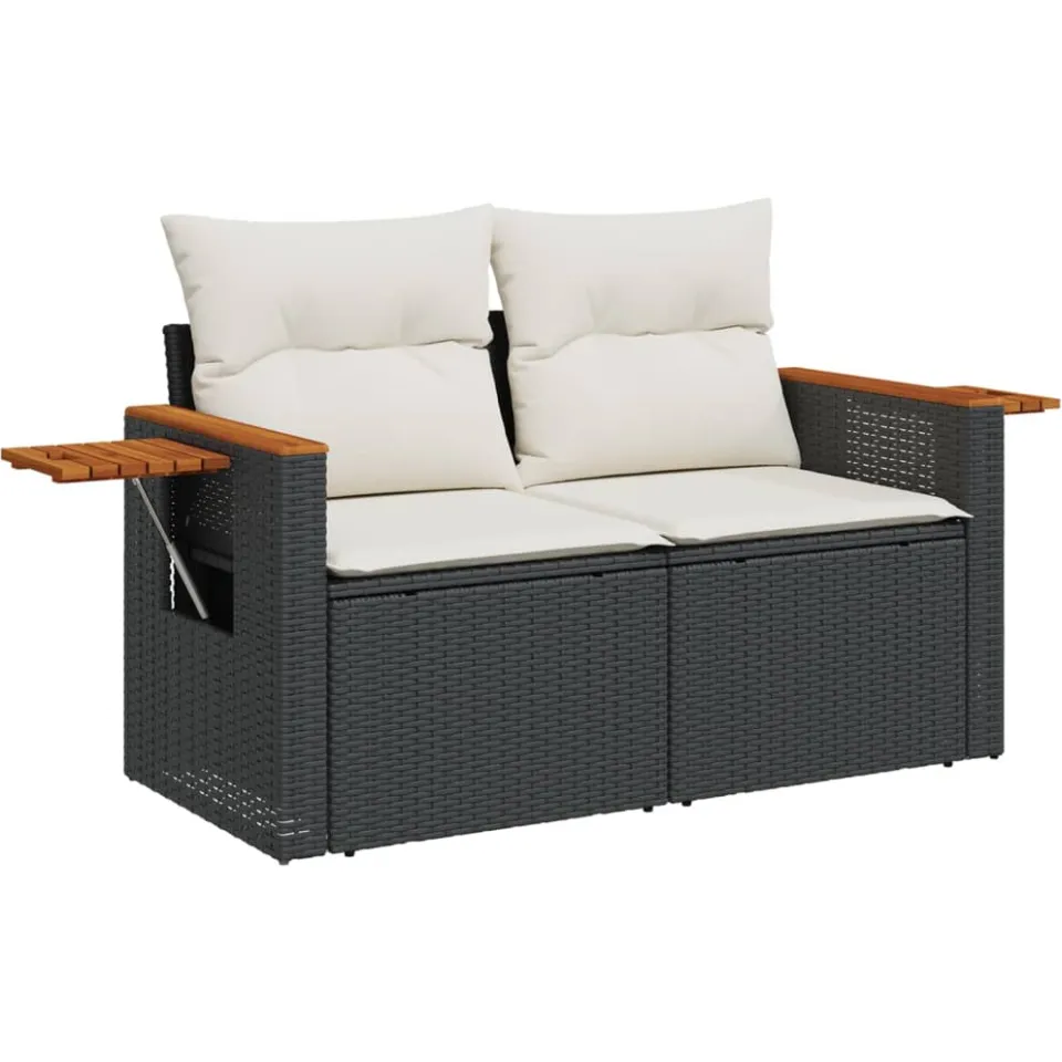 vidaXL 9-delige Loungeset met kussens poly rattan zwart, foto 4