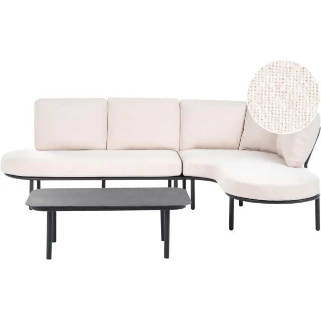 Beliani POLLINA - Tuinbank met salontafel - Zwart/Lichtbeige - Aluminium