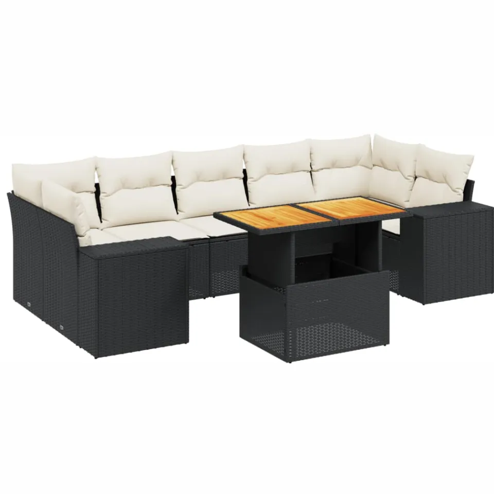 vidaXL 8-delige Loungeset met kussens poly rattan zwart