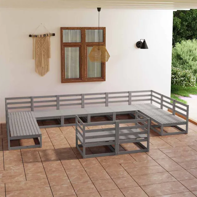 vidaXL 12-delige Loungeset massief grenenhout grijs, foto 2