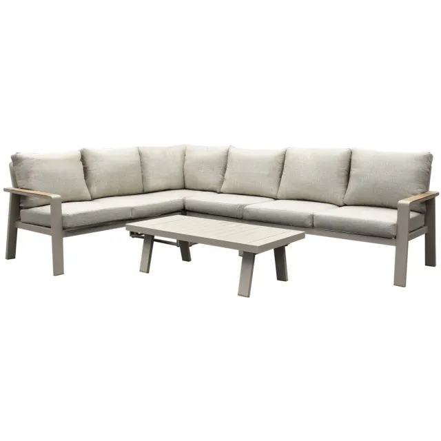AVH-Collectie Lola hoek loungeset 5-delig aluminium latte zand Taupe, Zand / Latte / Linen