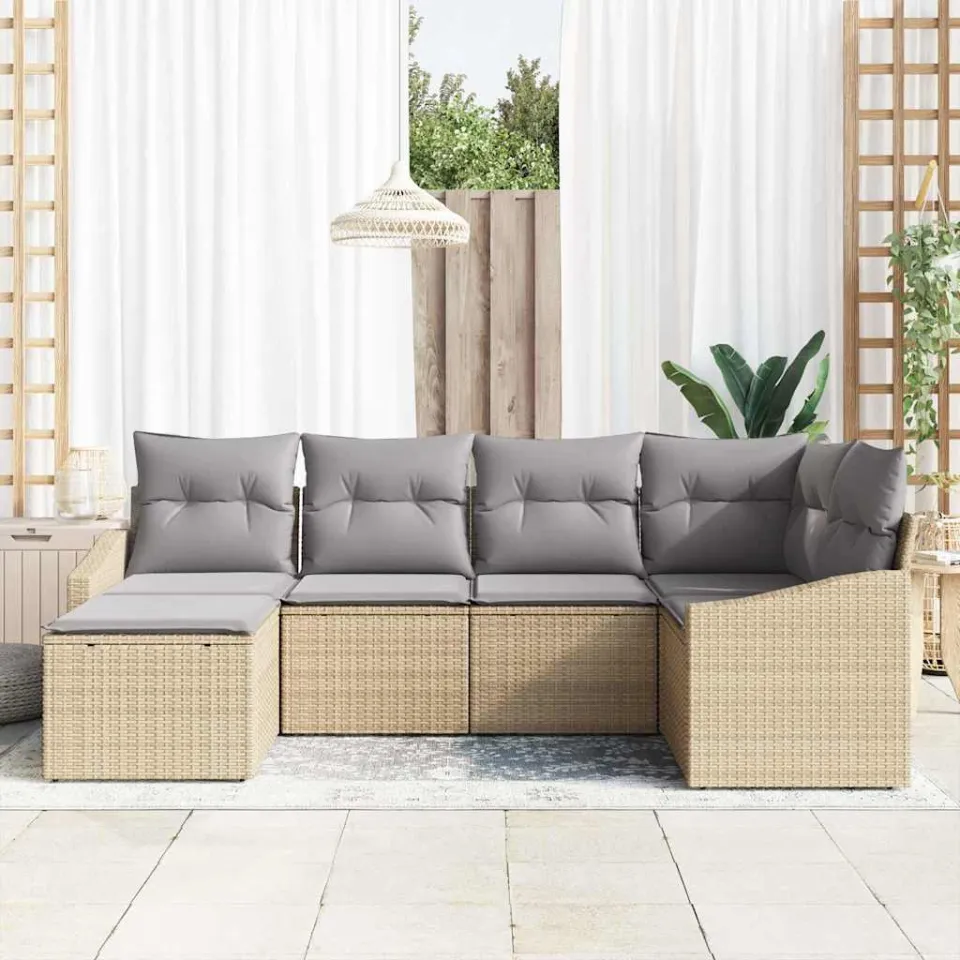 vidaXL Bankstel 6 st Beige poly rattan, foto 3