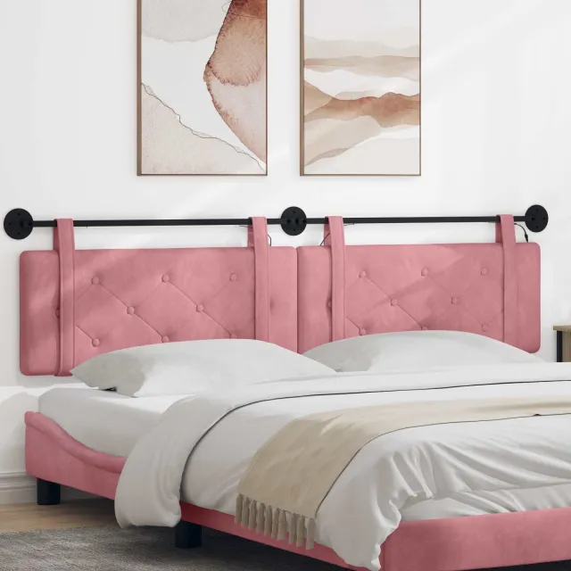 vidaXL Hangend hoofdbord Met LED-verlichting Roze Fluweel