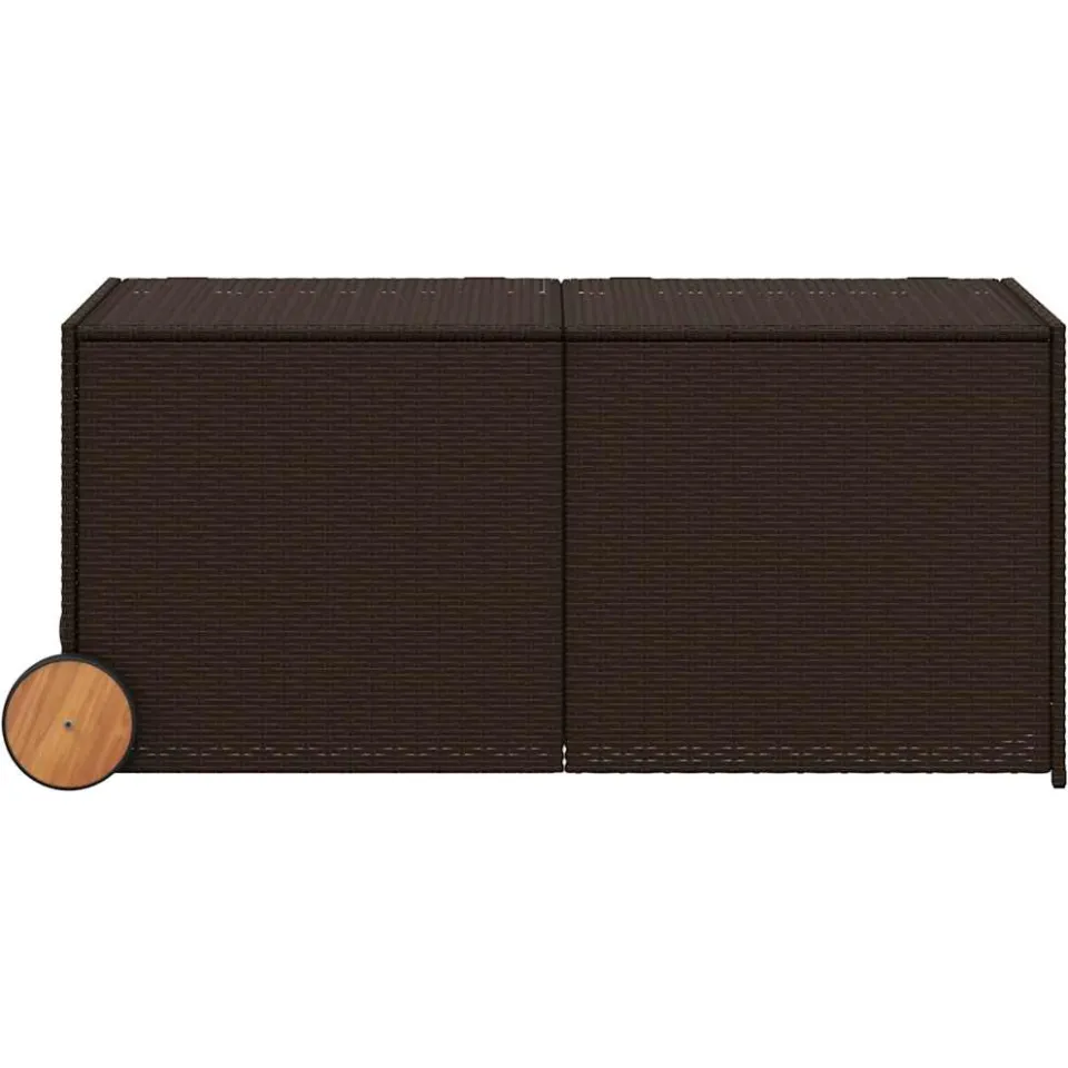 vidaXL Tuinbox met wielen 283 L poly rattan bruin, foto 4