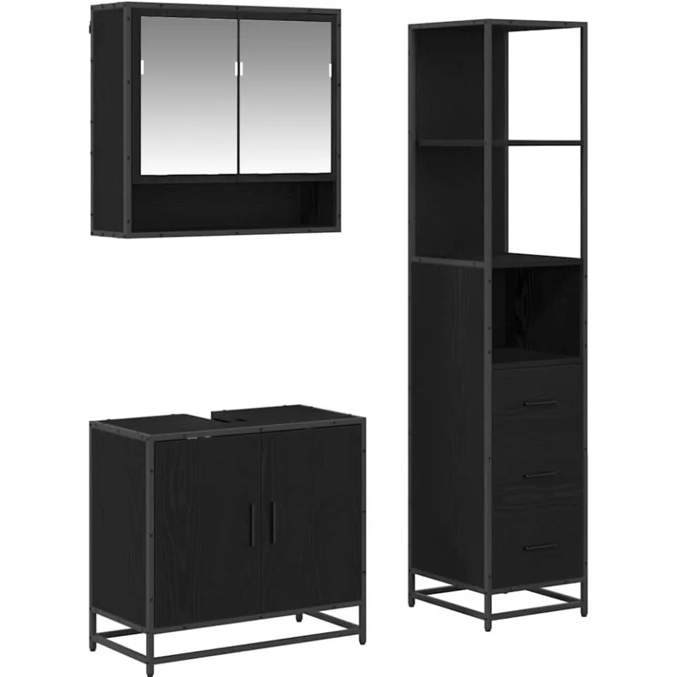 vidaXL Badkamermeubelset 3 st Zwart Eiken 35 x 37,5 x 166 cm