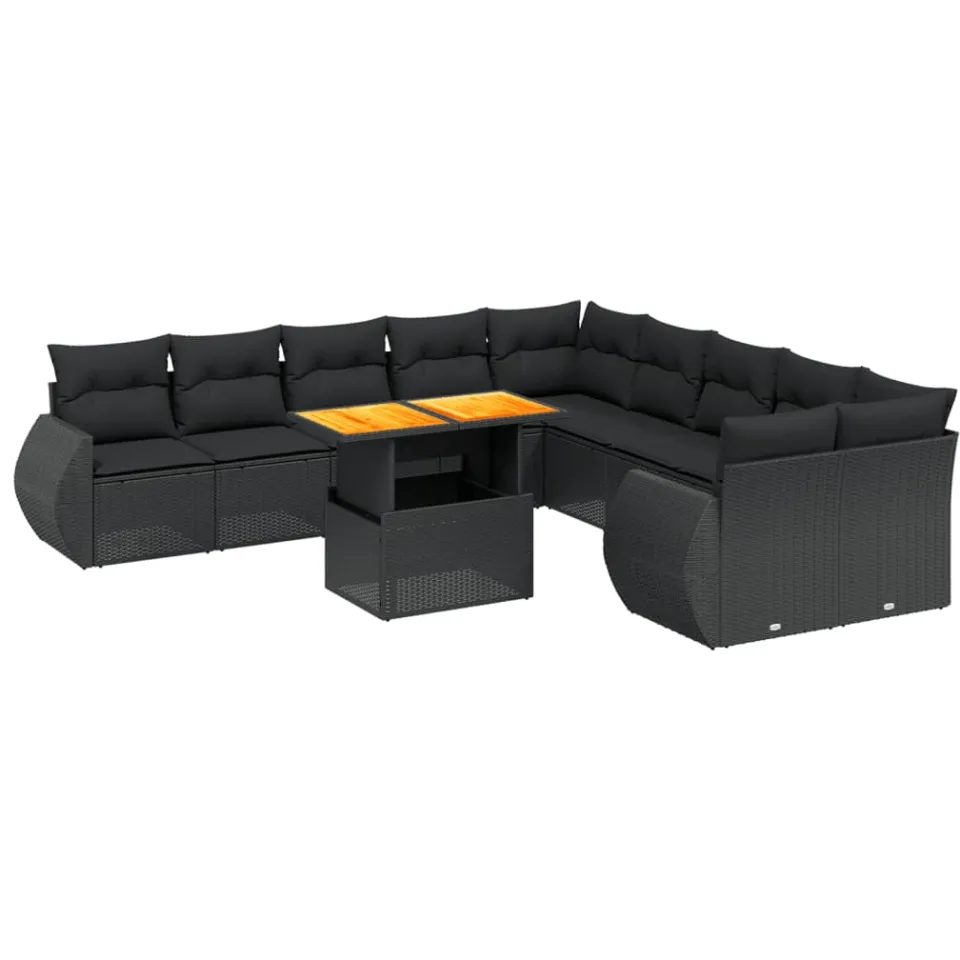 vidaXL 11-delige Loungeset met kussens poly rattan zwart, foto 3