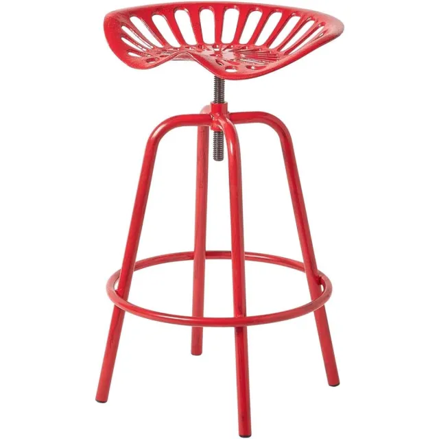 Homescapes Vintage barkruk tractorstoel rood - boeren barstoel metalen retro toonbankstoel - in hoogte verstelbaar tot 74cm