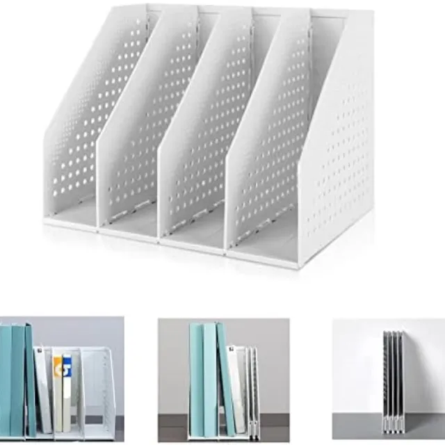 PromoHome Opvouwbare Documentenhouder met 4 Vakken - Ruimtebesparend Bureau Organizer Lichtgrijs-4