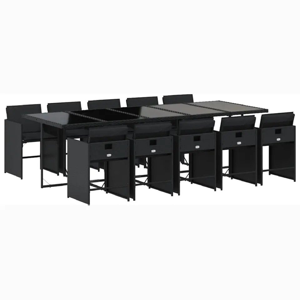 vidaXL 11-delige Tuinset met kussens poly rattan zwart, foto 3