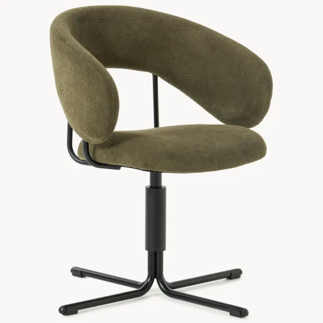 Westwing Collection Gestoffeerde draaistoel Darien met armleuningen Zwart, Groen