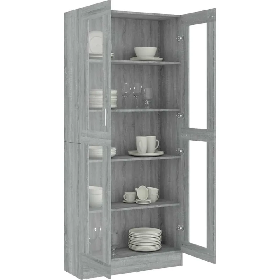 vidaXL Vitrinekast 82,5x30,5x185 cm bewerkt hout grijs sonoma eiken