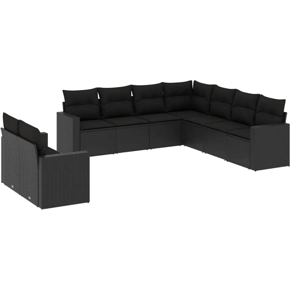 vidaXL 9-delige Loungeset met kussens poly rattan zwart, foto 3