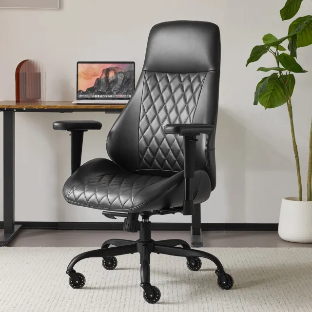 Ropilly Ergonomische Bureaustoel - Zwarte Kantoorstoel - Bureaustoel Met Hoge Rugleuning - Verstelbare Zithoogte - Binnenvering - Kantoor - 50x50x117cm - Zwart