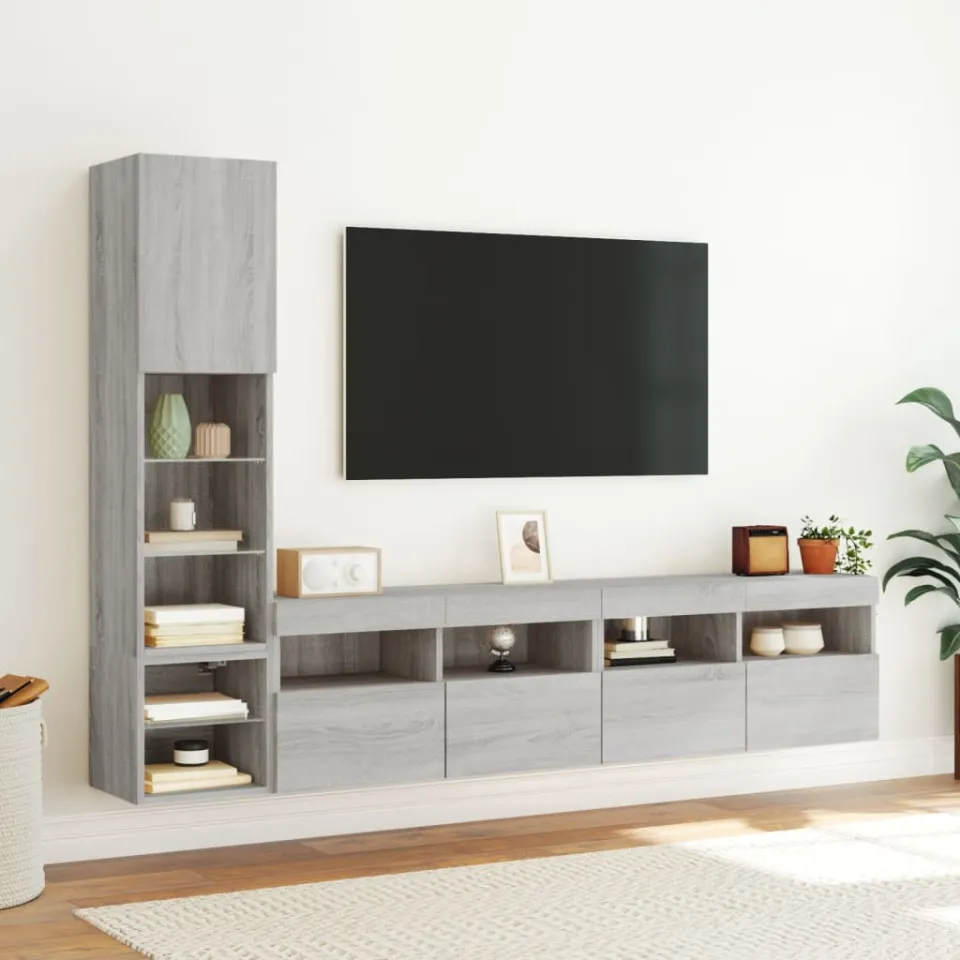 vidaXL 4-delige Tv-wandmeubelset met LED bewerkt hout grijs sonoma, foto 3